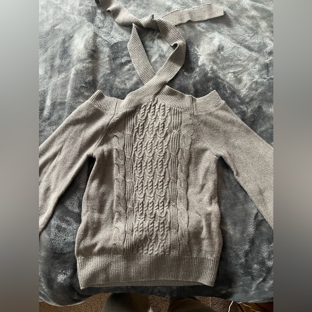 Unique Grey Tie-Neck Sweater